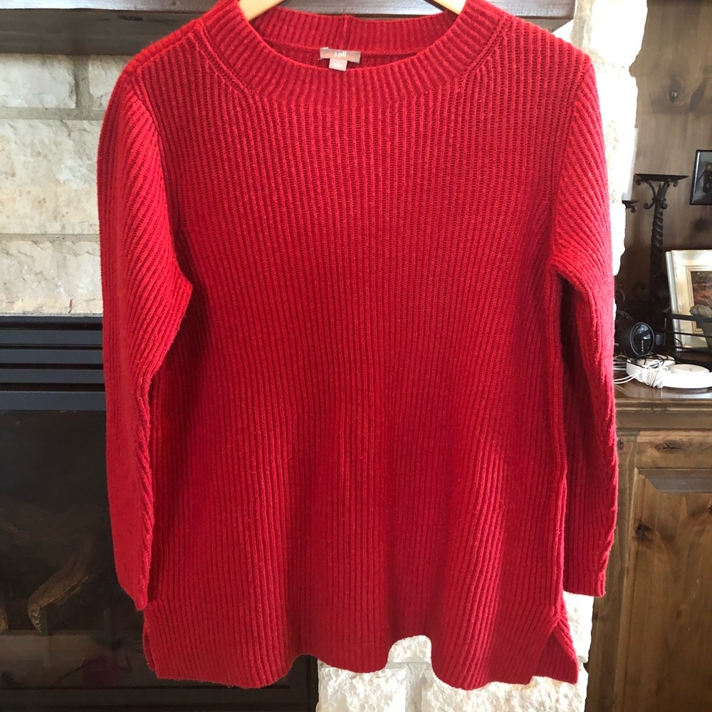 J. Jill Red Crewneck Cableknit Sweater